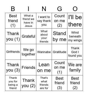 Friendsgiving Bingo Card