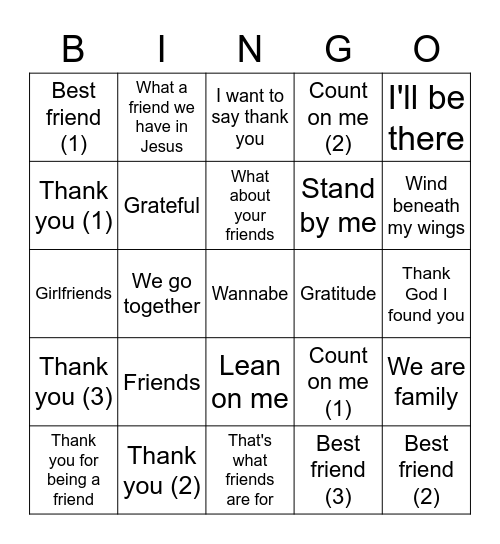 Friendsgiving Bingo Card