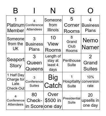 Upsell Bingo Card