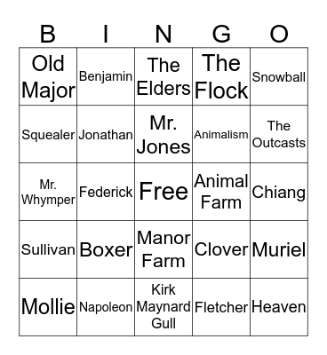 Animal Farm/Jonathan Livingston Seagull Bingo Card