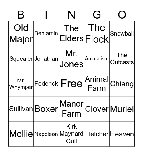 Animal Farm/Jonathan Livingston Seagull Bingo Card