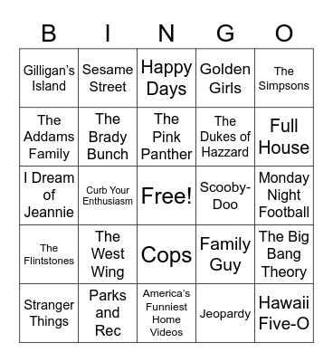 TV Theme Songs Bingo Card