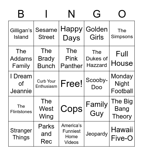 TV Theme Songs Bingo Card