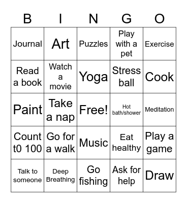 Coping Skills Bingo Card