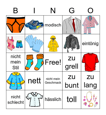 die Kleidung Bingo Card