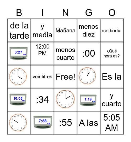 Telling Time (SPANISH) Bingo Card