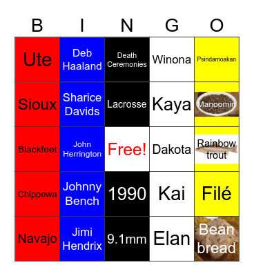 Native American Heritage Month Bingo Card