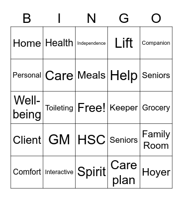 Comfort Keepers Bingo Card