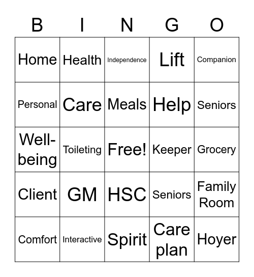 Comfort Keepers Bingo Card