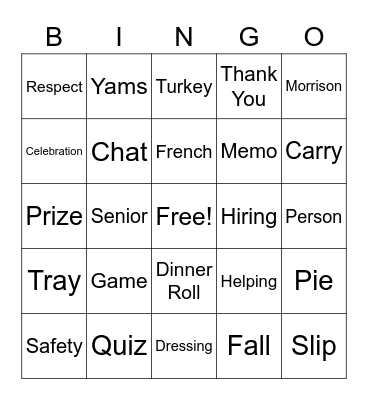 Turkey Trot Bingo Card