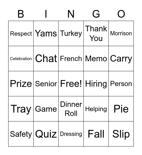 Turkey Trot Bingo Card