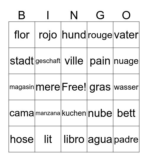 Languages Bingo Card