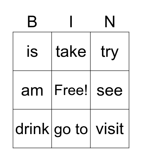 verbs Bingo Card