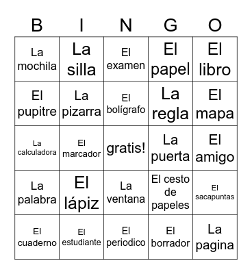 Esp 1 Al colegio Bingo Card