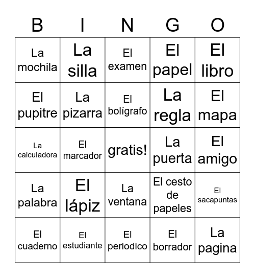 Esp 1 Al colegio Bingo Card