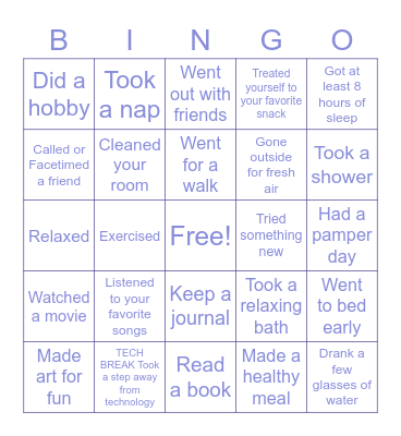 Self Care Bingo Card