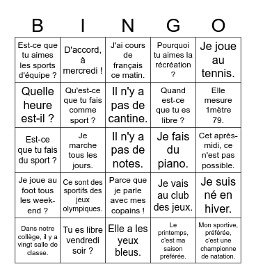 Étape 5 Bingo Card