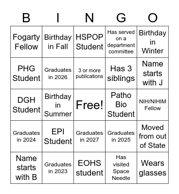 SPH Bingo Card