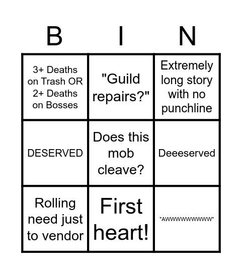 Tayney's First WOTLK Raid with Ren Bingo Card