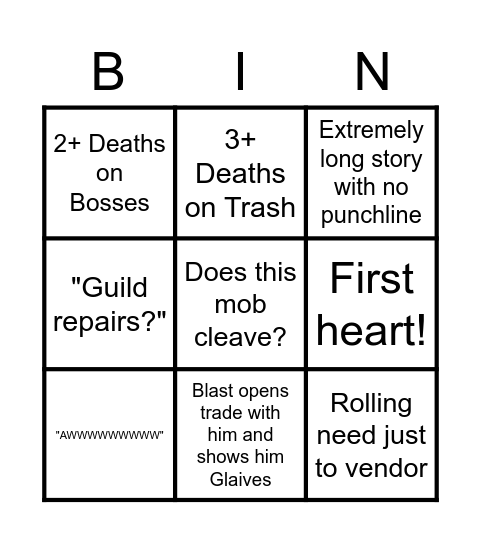 Tayney's First WOTLK Raid with Ren Bingo Card