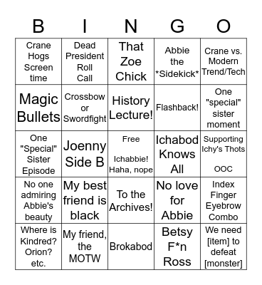 Ichabod Crane Bingo (Season 3) Bingo Card