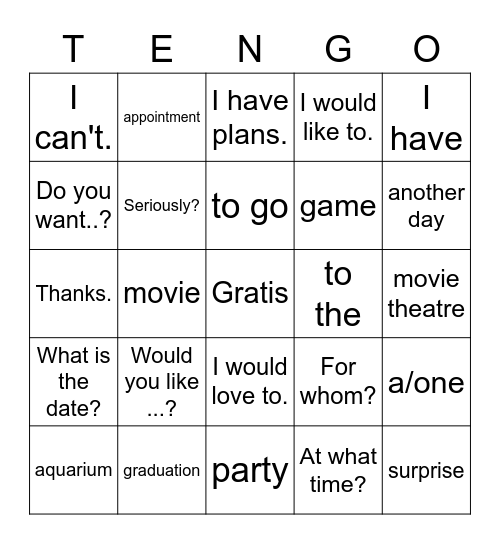 Las invitaciones Bingo Card