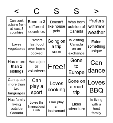 International Club Bingo Card