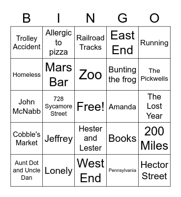 Maniac Magee Bingo Card