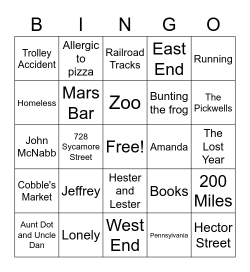 Maniac Magee Bingo Card