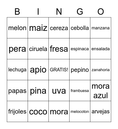 Spanish 11/17/22 Bingo Card