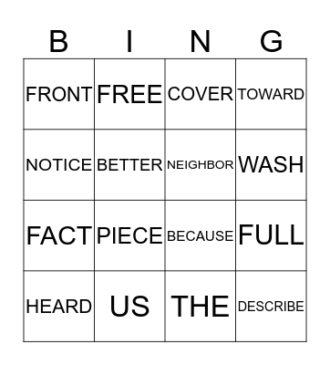 SIGHT WORDS Bingo Card