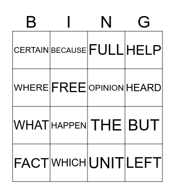 SIGHT WORDS Bingo Card