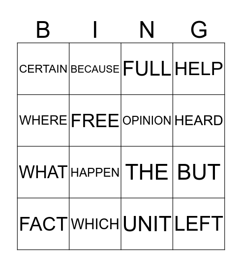 SIGHT WORDS Bingo Card