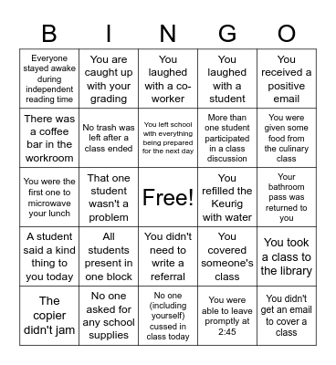 Teacher Bingo Card