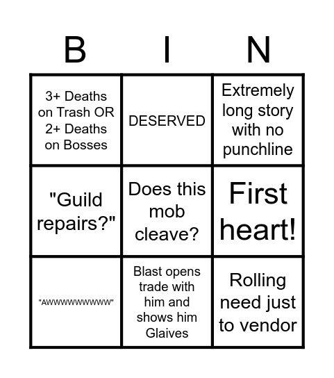 Tayney's First WOTLK Raid with Ren Bingo Card
