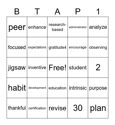 BTAP 1 - November Bingo Card
