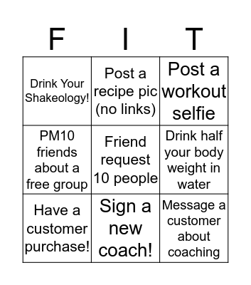 Fit Company's Bingo Blast! Bingo Card