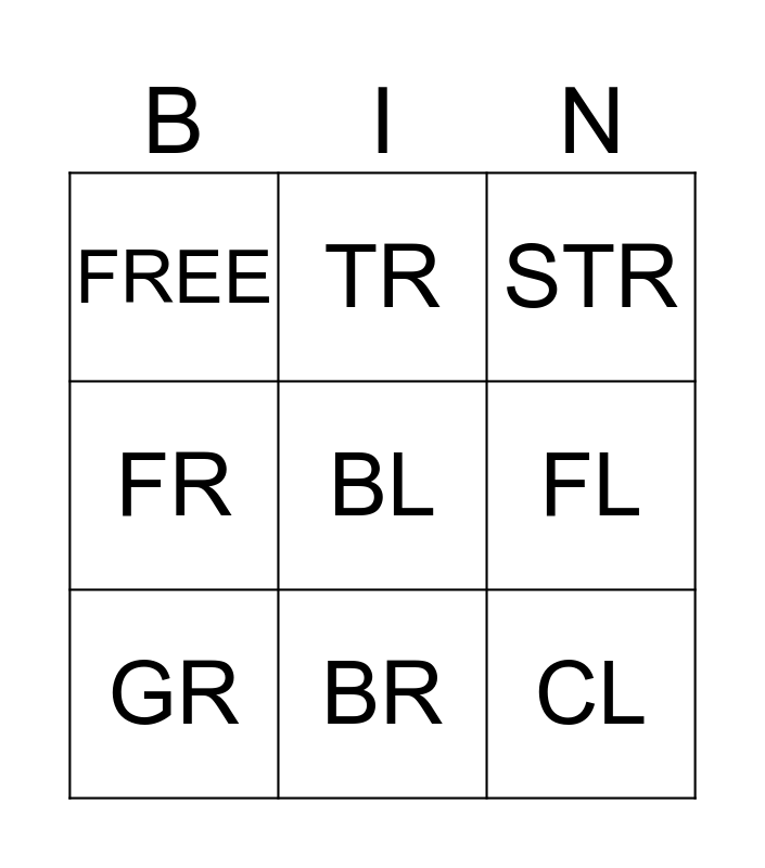 CONSONANT Blend Bingo Card