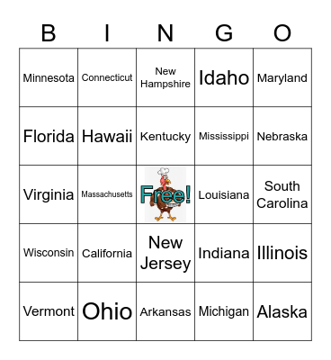 Thanksgiving State Bingo! Bingo Card