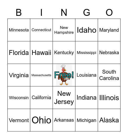 Thanksgiving State Bingo! Bingo Card