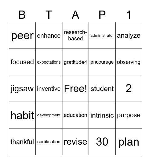 BTAP 1 - November Bingo Card