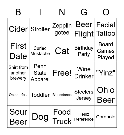 Brewery Bingo Card