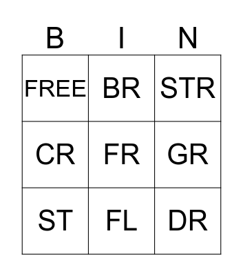 Consonant Blend Bingo Card