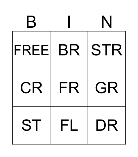 Consonant Blend Bingo Card