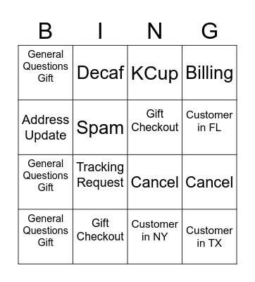 Phone Call Bingo Card