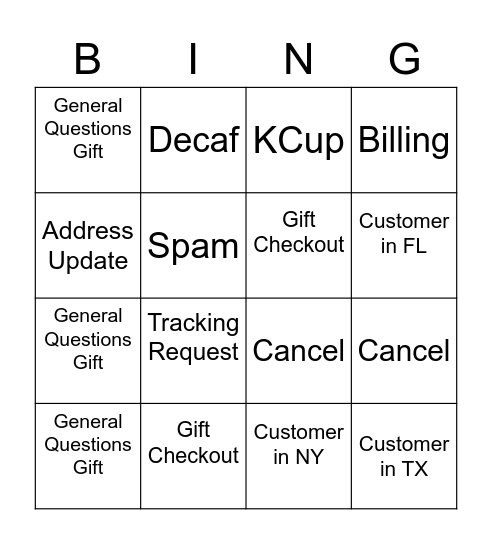 Phone Call Bingo Card