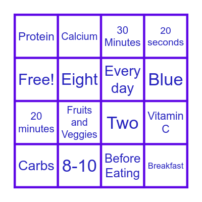 Healthy Habits Bingo Card