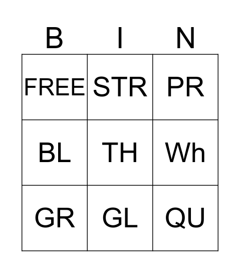 Consonant Blend Bingo Card