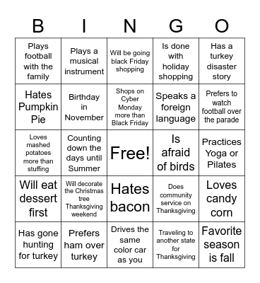 Friendsgiving Bingo Card