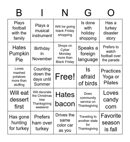 Friendsgiving Bingo Card